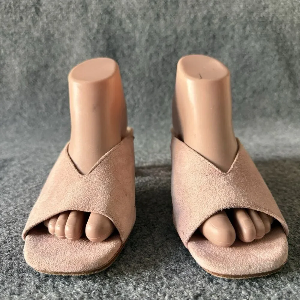 Kate Spade Caila Pink Suede Block Heel Mule Transparent Gem Square Toe 8.5M